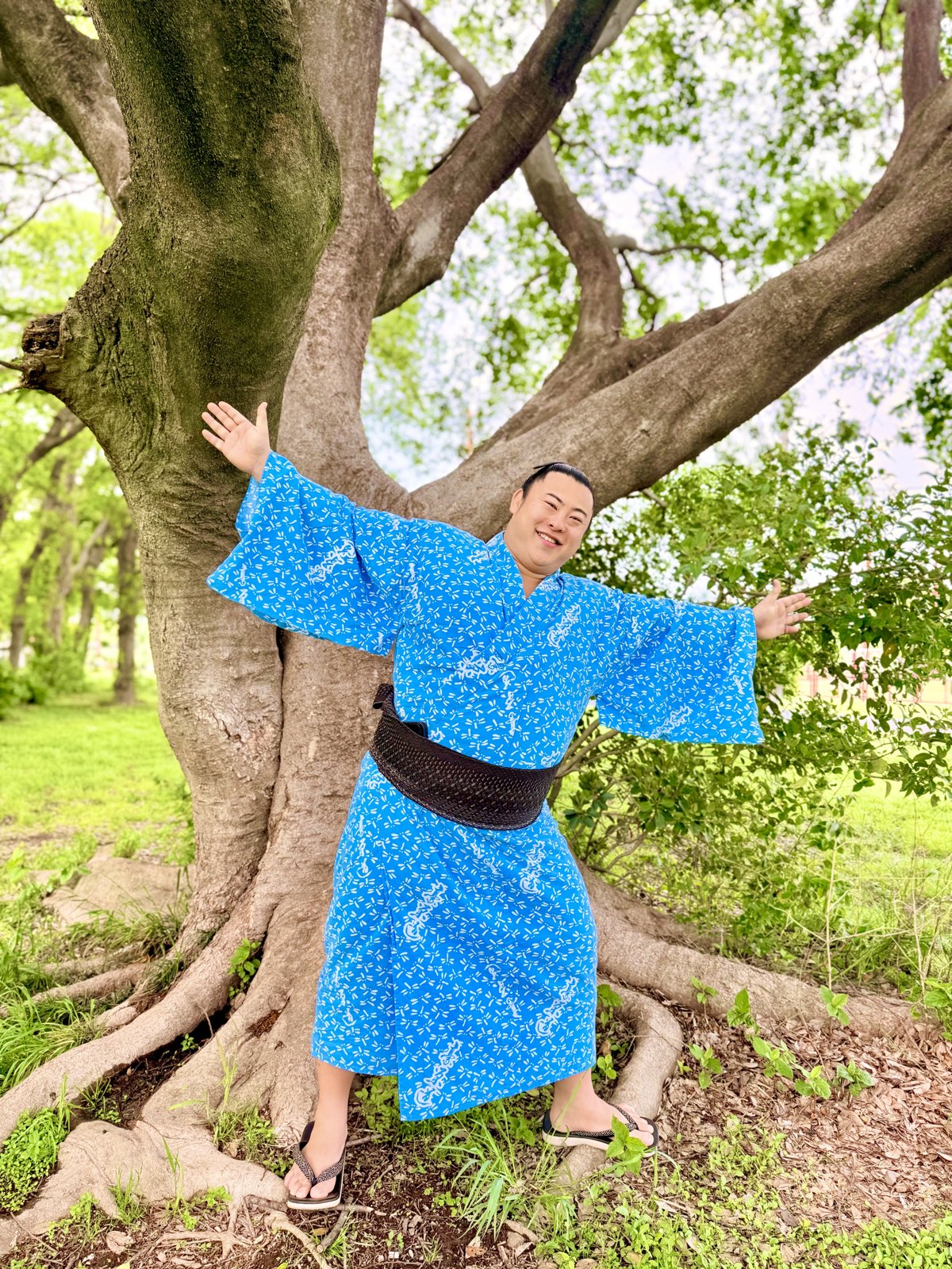 Tobizaru posing by a great tree
